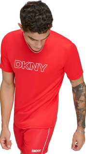 DKNY Mens Regular fit Short Sleeve Rash Guard  T-Shirt Shirt Medium Red Solid