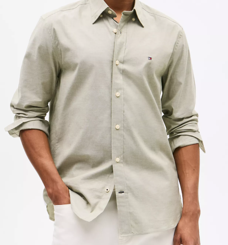 Tommy Hilfiger Mens Regular fit Dress Shirt Medium Long Sleeve Green Solid