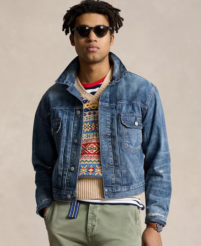 Polo Ralph Lauren Mens Denim Jean Trucker Coat Medium Blue
