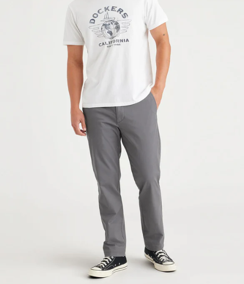 Docker's Mens Slim fit Chinos Pants 31 / 30 Grey Solid Stretch