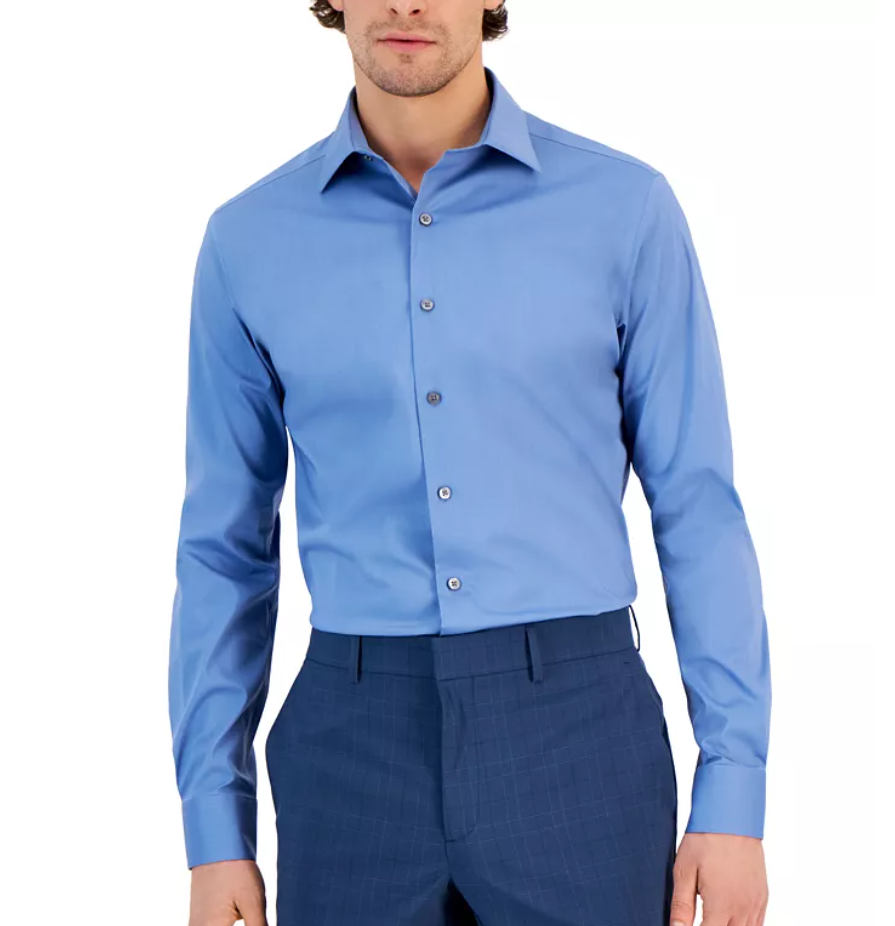 Alfani Mens Slim fit Dress Shirt XL 17-17.5 36-37 Blue Solid