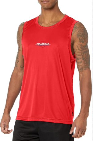 Nautica Mens Regular fit Sleeveless Tank Top Shirt Medium Red Solid