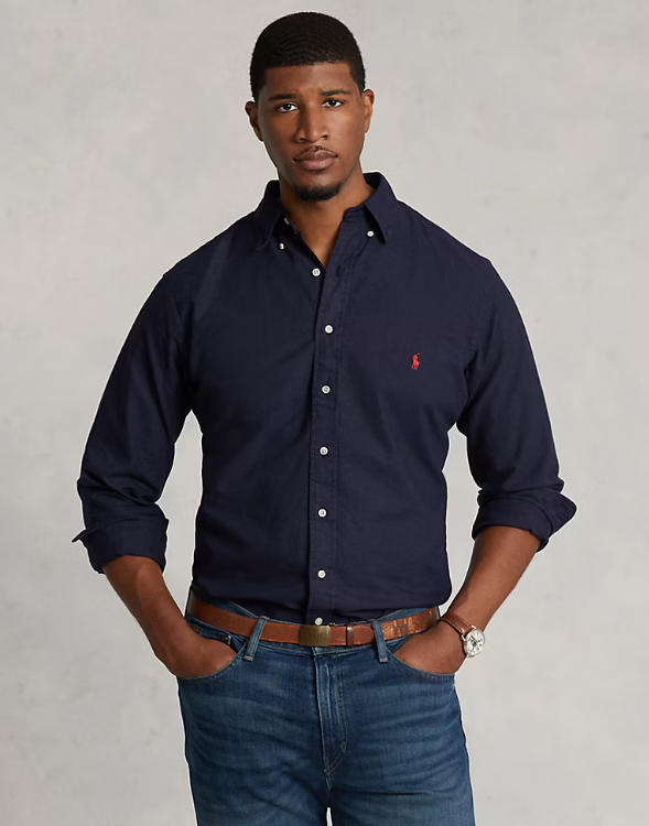 Polo Ralph Lauren Mens Regular fit Long Sleeve Button-Up Shirt Medium Blue Solid