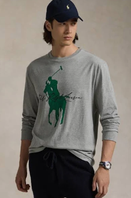 Polo Ralph Lauren Mens Regular fit Long Sleeve Graphic T-Shirt Shirt XXL Grey