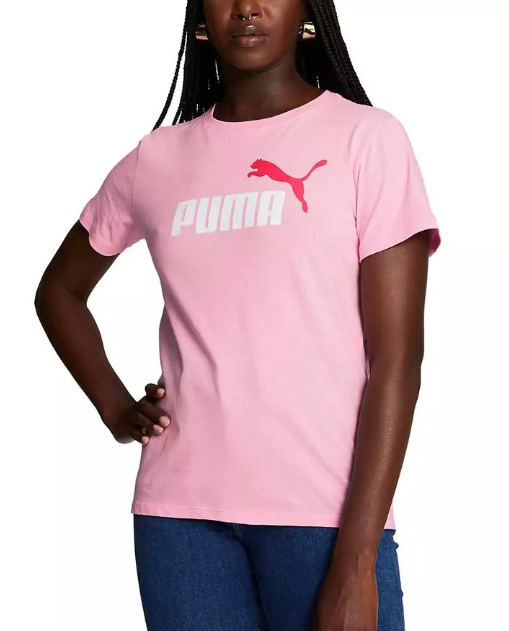 Puma Womens Regular fit Short Sleeve T-Shirt Shirt Large Pink Solid Logo