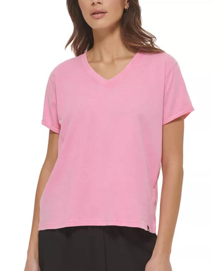 DKNY Womens Regular fit Short Sleeve T-Shirt Shirt Large Pink Solid