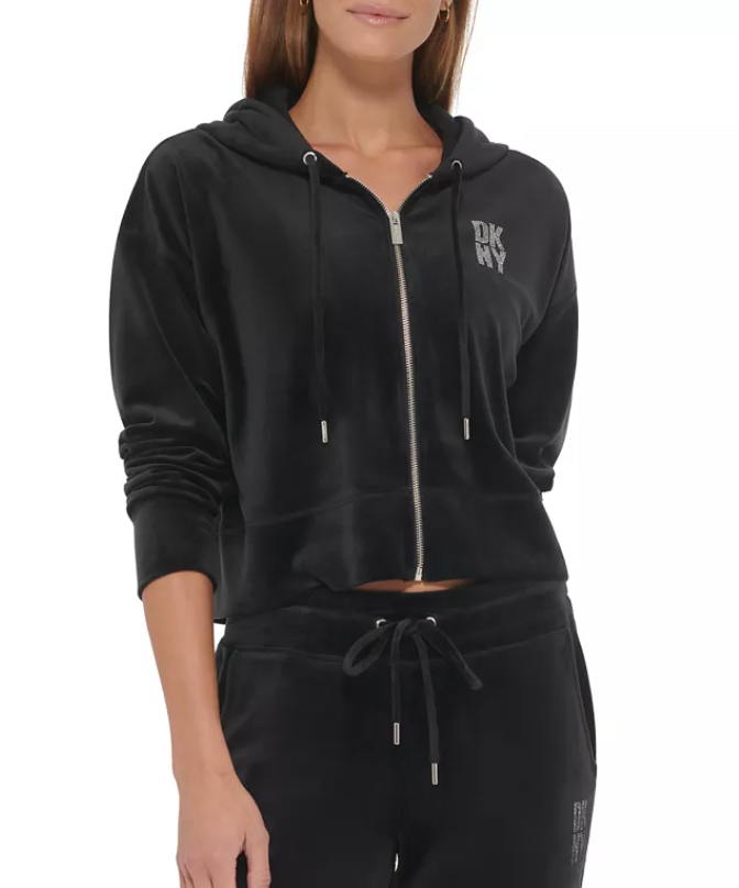 DKNY Womens  fit Full Zip Hoodie Sweatshirt Large Black Solid
