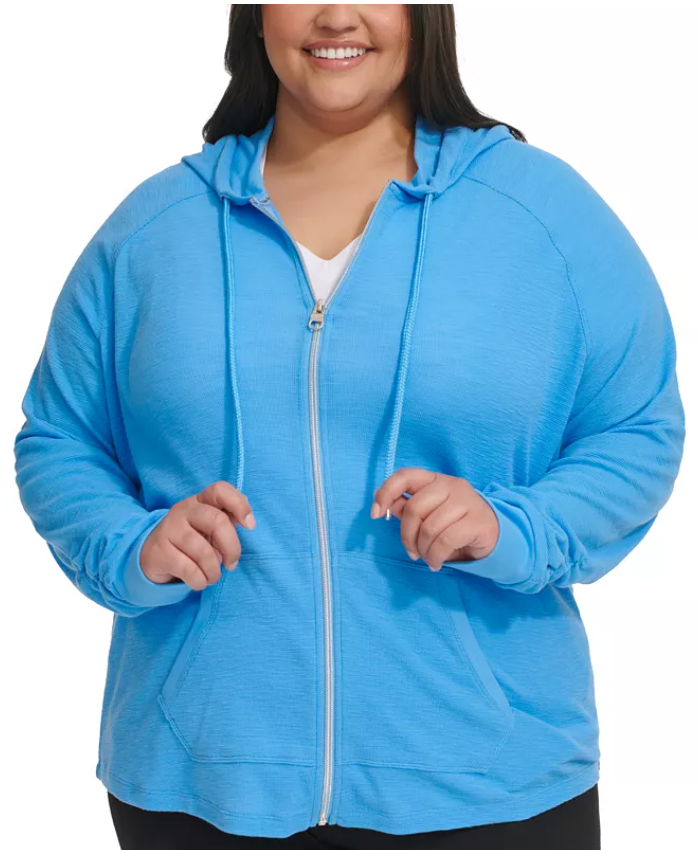 Calvin Klein Womens Full Zip Hoodie Sweatshirt 2X Blue Solid