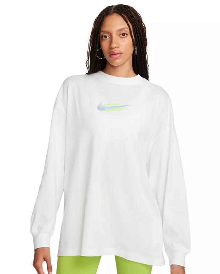 Nike Womens Loose fit Long Sleeve T-Shirt Shirt Medium White Solid