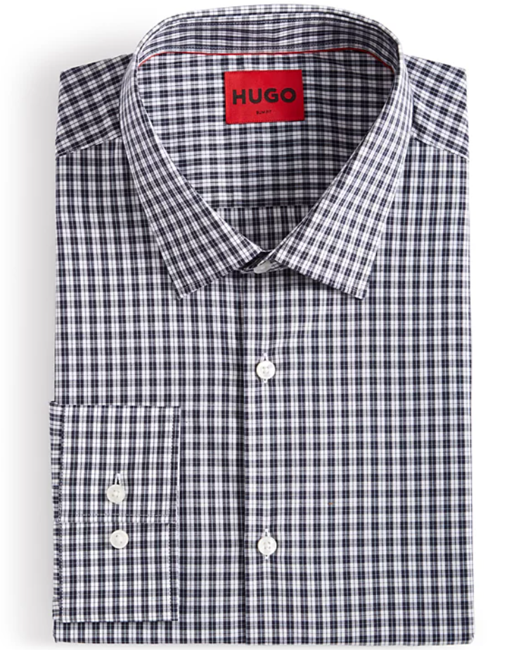 Hugo Boss Mens Slim fit Dress Shirt Medium 15.5 in Long Sleeve Dark Blue Plaid