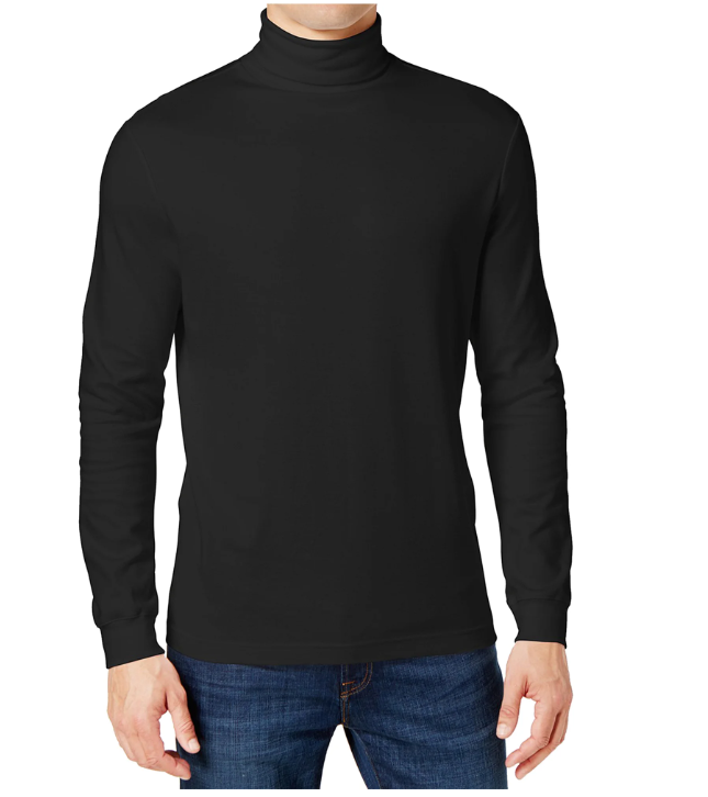 Galaxy Mens Regular fit Long Sleeve Turtleneck Shirt Medium Black Solid
