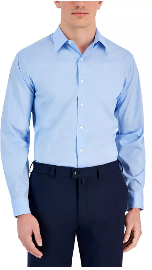 Club Room Mens Regular fit Dress Shirt Large 16-16.5 Long Sleeve Blue Solid