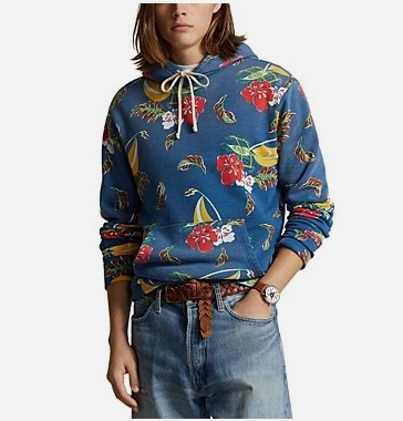 Polo Ralph Lauren Mens Regular fit Hoodie Sweatshirt Large Blue Floral
