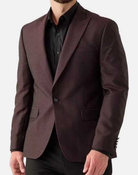 Karl Lagerfeld Mens Modern fit Sport Coat Blazer 44 R Burgundy Red Herringbone