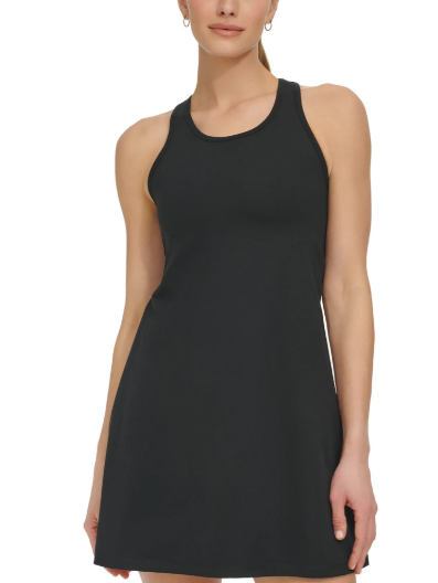 DKNY Womens Regular fit Sleeveless Casual Round Neck Dress Large Black Solid