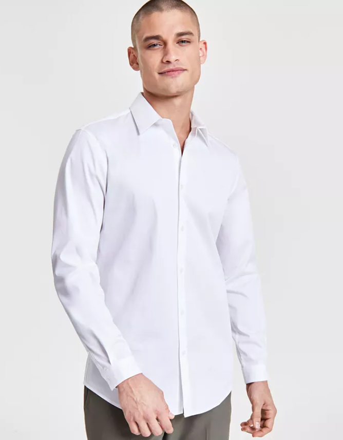 INC International Concepts Mens  fit Long Sleeve Button-Up Shirt XXL White Solid