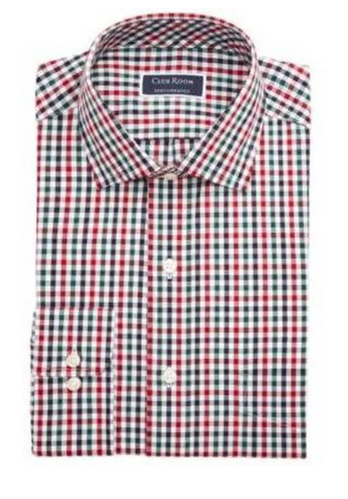 Club Room Mens Regular fit Dress Shirt XL 17 in 32-33 Red Check