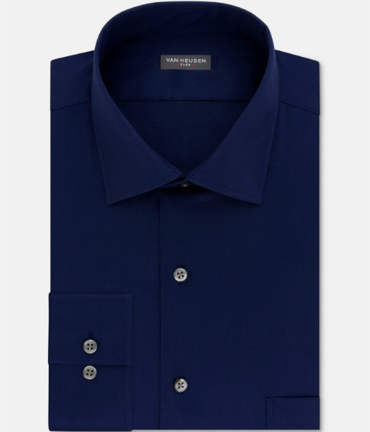 Van Heusen Mens Regular fit Dress Shirt Large 16-16.5 32-33 Navy Blue Solid