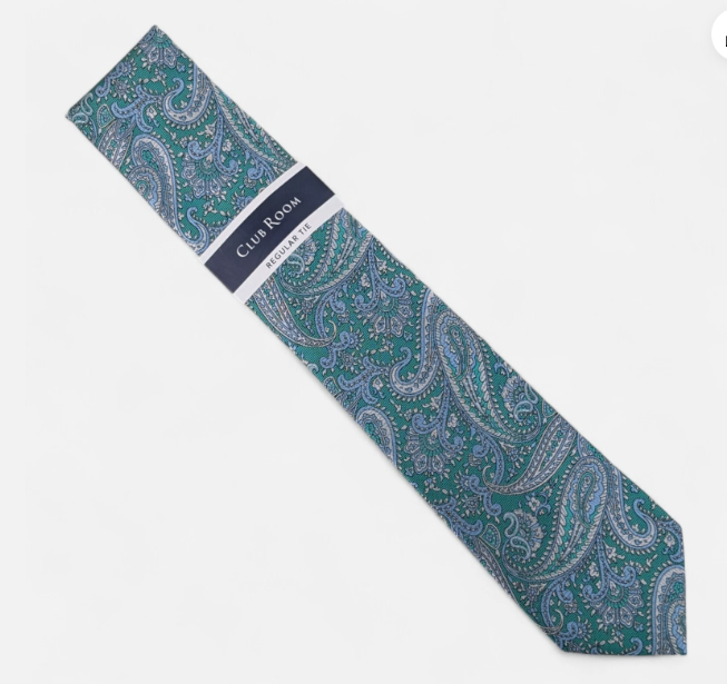 Club Room Mens  fit Tie Necktie One Size Green Paisley