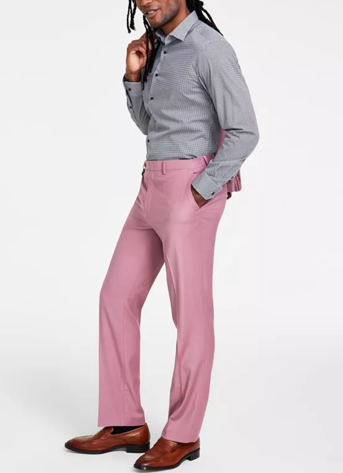 TAYION Mens Classic fit Dress Pants 34 / 30 Pink Solid