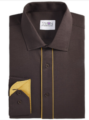 Tayion Collection Men Slim fit Dress Shirt XL 17-17.5 34-35 Brown Gold