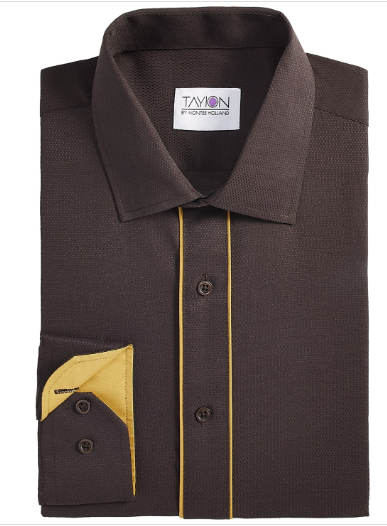 Tayion Collection Men Slim fit Dress Shirt XL 17-17.5 34-35 Brown Gold