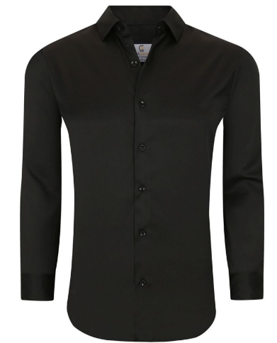 Suslo Couture Mens Slim Fit fit Long Sleeve Button-Up Shirt XXL Black Solid