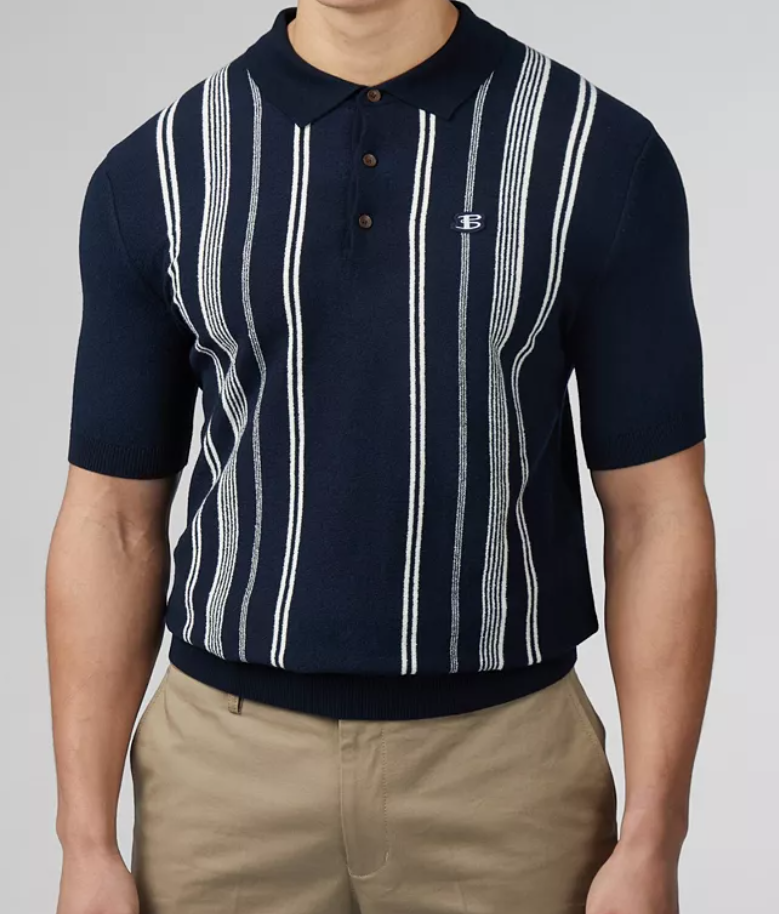 Ben Sherman Mens Regular fit Short Sleeve Polo Shirt XL Blue Striped
