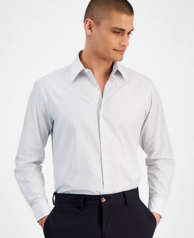 Club Room Mens Regular fit Dress Shirt Large 16-16.5 Long Sleeve Grey Check