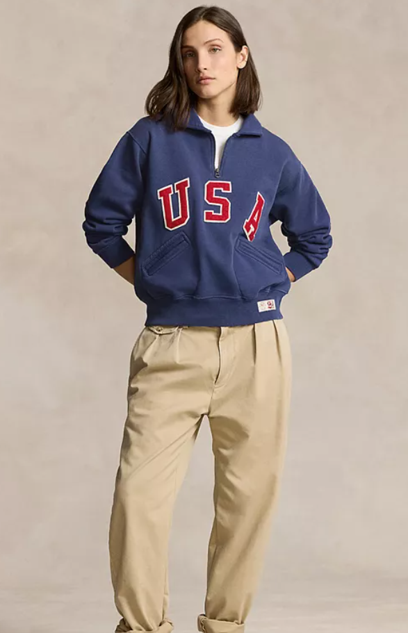 Polo Ralph Lauren Womens Regular fit Long Sleeve Quarter zip Sweatshirt Medium Blue Solid