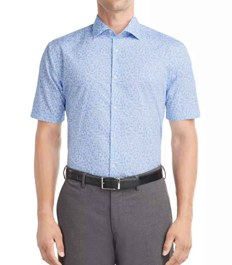 Van Heusen Mens Slim fit Short Sleeve Button-Up Shirt XL Blue Floral