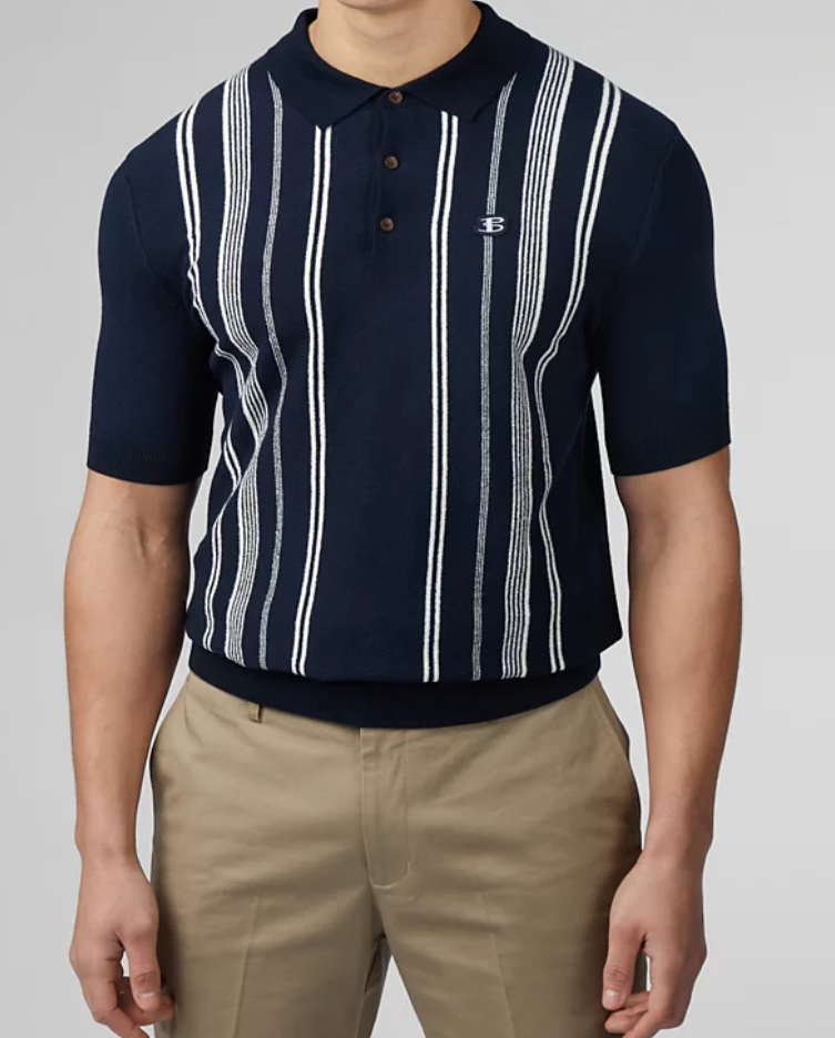 Ben Sherman Mens Regular fit Short Sleeve Polo Shirt Large Blue White Striped
