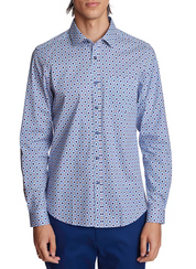 Paisley & Gray Mens Slim fit Long Sleeve Button-Up Shirt Medium Blue Geometric