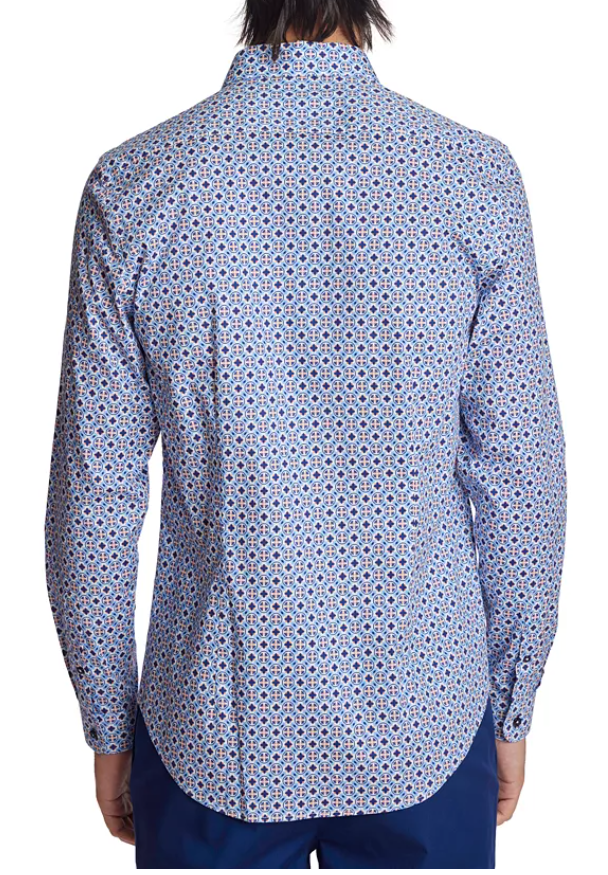 Paisley & Gray Mens Slim fit Long Sleeve Button-Up Shirt Medium Blue Geometric