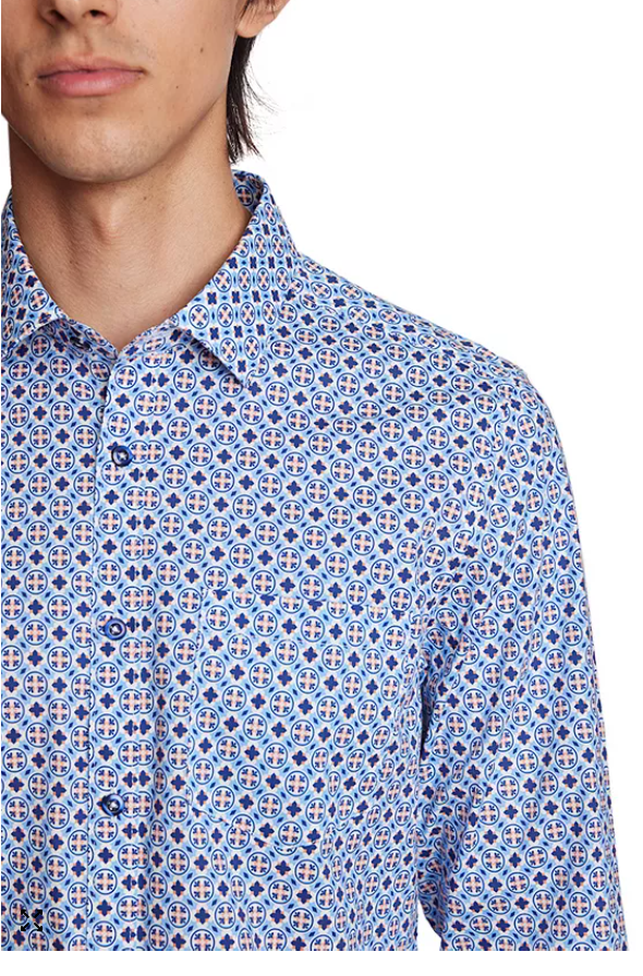 Paisley & Gray Mens Slim fit Long Sleeve Button-Up Shirt Medium Blue Geometric