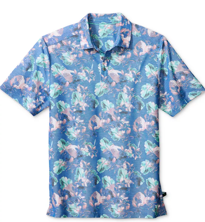 Tommy Bahama Mens Regular fit Short Sleeve Polo Shirt Small Blue Floral