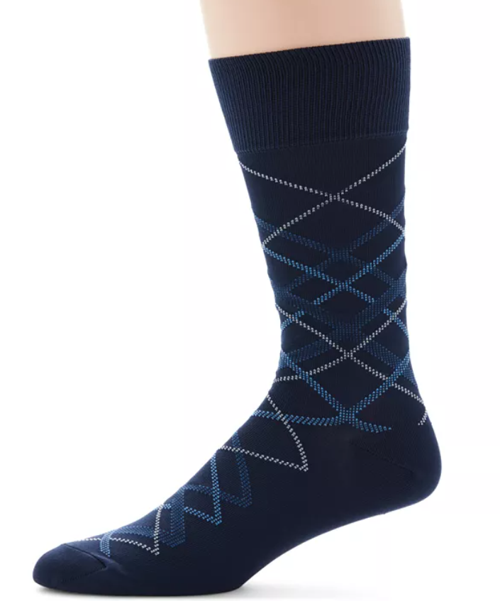 Perry Ellis Portfolio Mens Crew Socks One Size Blue Diagonal Stripe