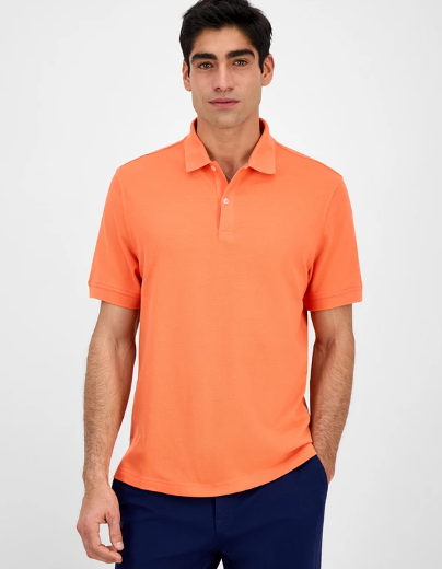 Club Room Men's Performance Polo Short Sleeve Shirt Celosia Orange Large