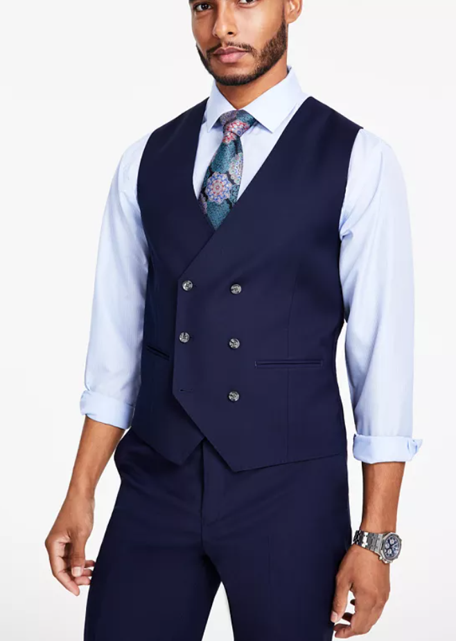 Tayion Collection Mens Regular fit Suit Vest Vest Large Blue Solid