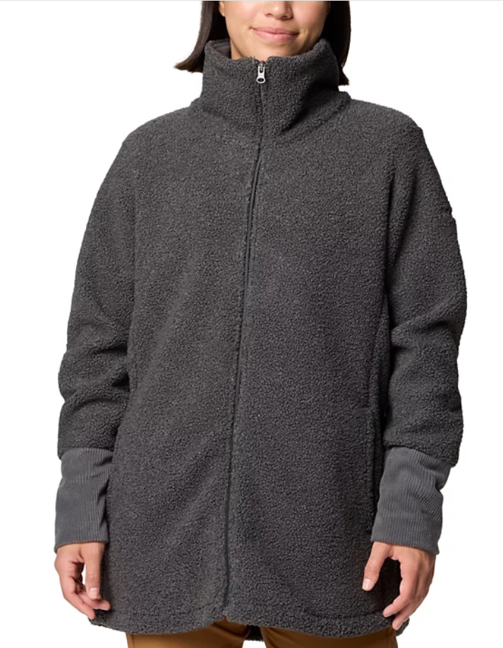 Columbia Womens Regular fit Long Sleeve Full Zip Sweatshirt Large Grey Sherpa