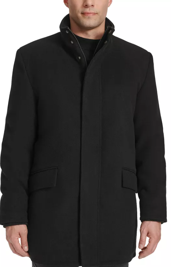 Cole Haan Mens Regular Fit Wool Overcoat Coat XL Black Solid