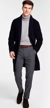 Tommy Hilfiger Mens Modern Fit Overcoat Coat 42S Black Plaid
