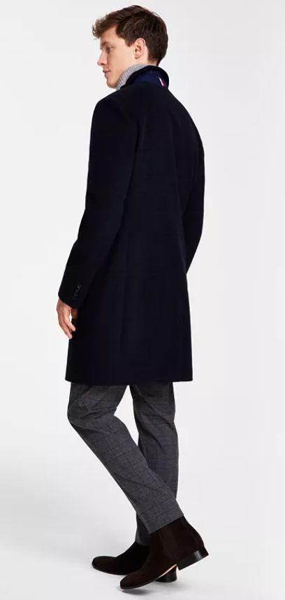 Tommy Hilfiger Mens Modern Fit Overcoat Coat 42S Black Plaid