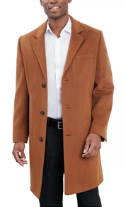 London Fog Mens Classic fit Overcoat Coat 44 S Brown Solid
