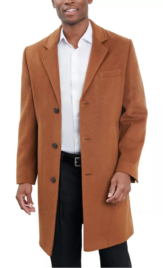 London Fog Mens Classic fit Overcoat Coat 44 S Brown Solid