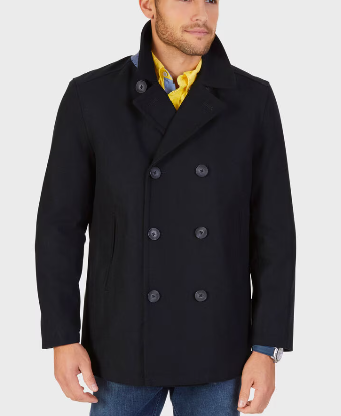 Nautica Mens Peacoat Coat Large Navy Blue Solid