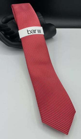 Bar III Mens  fit Tie Necktie One Size Red Striped