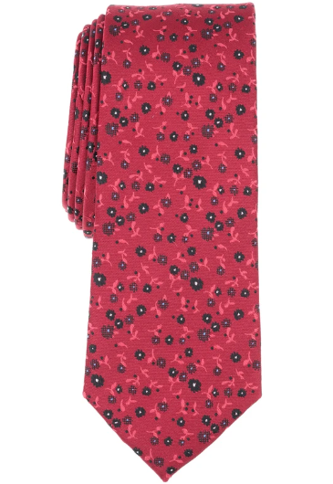 Bar Iii Mens Classic fit Tie Necktie One Size Dark Red Floral Dot
