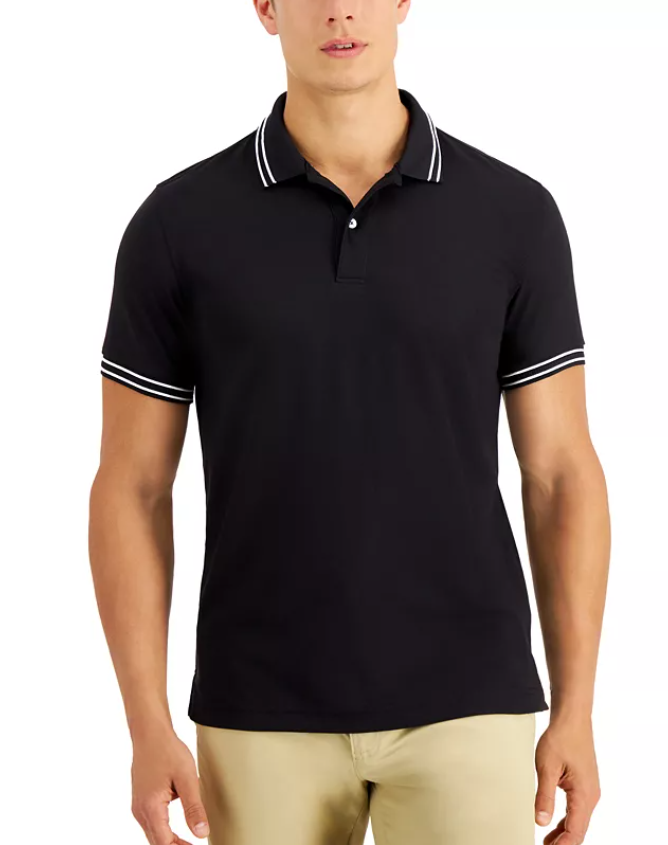 Club Room Mens Regular fit Short Sleeve Polo Shirt Large Black Solid