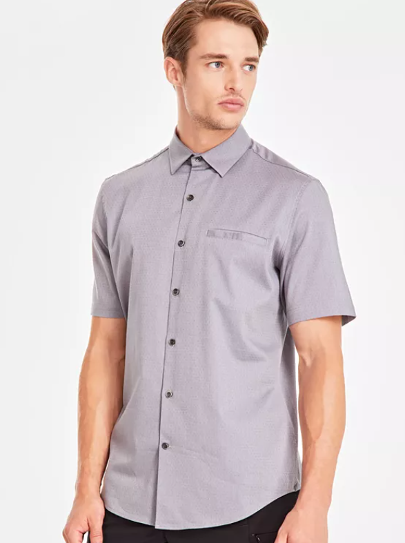 Alfani Mens Regular fit Short Sleeve Button-Up Shirt XXL Grey
